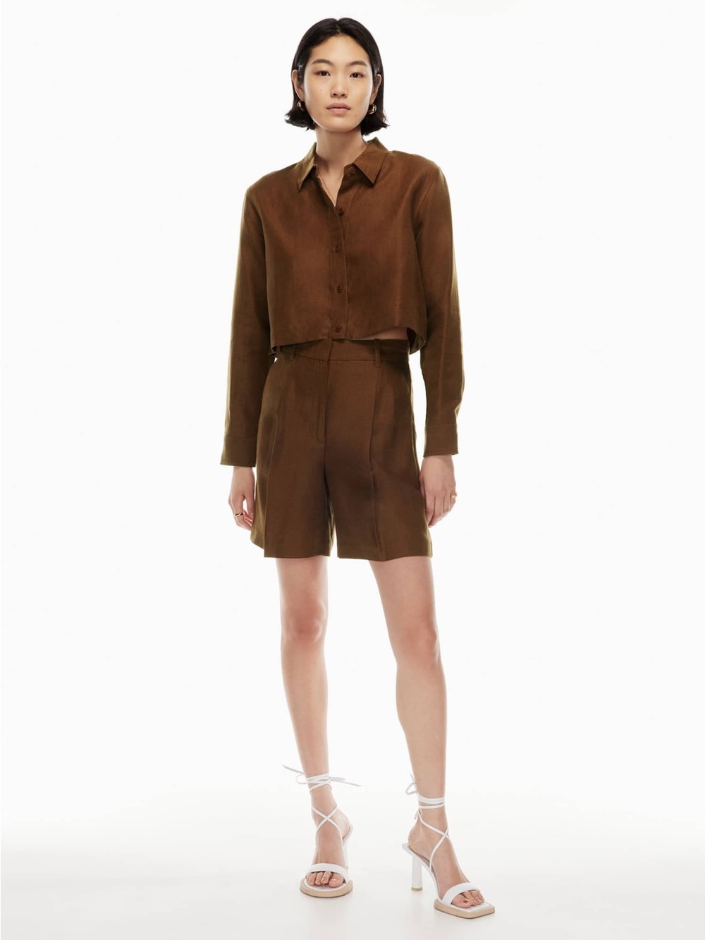 Aritzia Brown High-Waist Tailored Shorts